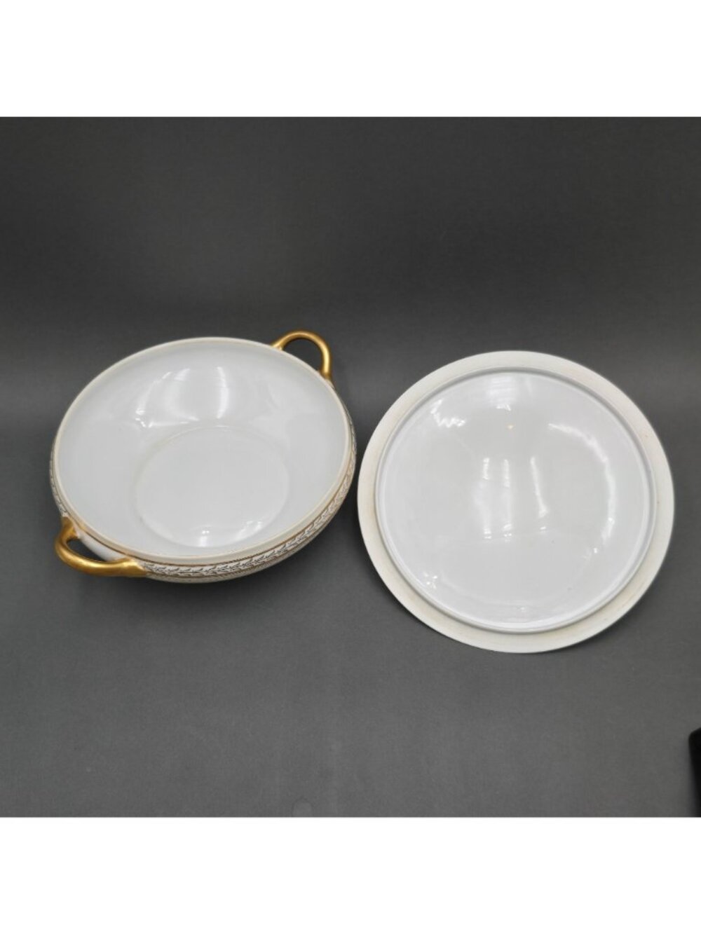 Antique Noritake Chanfaire Covered Vegetable Tureen Round Gold Trim 10" - Picture 6 of 13